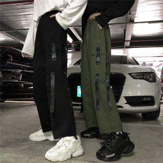 Side-pocket Buckled Straight-cut Cargo Pants
