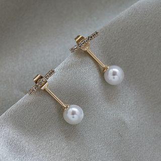 925 Sterling Silver Faux Pearl Dangle Earring 1 Pair - Faux Pearl - Gold - One Size