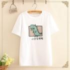 Short-sleeve Dinosaur Print T-shirt As Shown In Figure - One Size