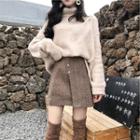 Turtleneck Boxy Sweater / Plaid A-line Mini Skirt / Set