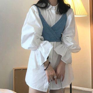 Long-sleeve Shirt / Spaghetti Strap Denim Top