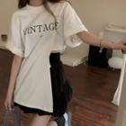 Elbow-sleeve Lettering T-shirt / Skirt