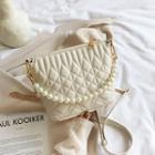 Faux Pearl Quilted Zip Crossbody Bag