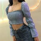 Puff Sleeve Square Neck Ruched Cropped Top