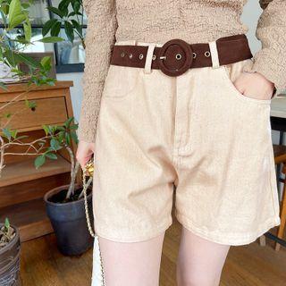 Cotton Shorts With Belt Light Beige - One Size