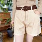Cotton Shorts With Belt Light Beige - One Size
