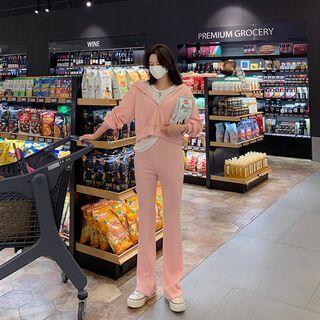 Set: Cropped Zip-up Hoodie + Bootcut Pants