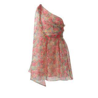 Long-sleeve Floral Print A-line Mesh Dress