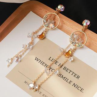 Rhinestone Moon Fringed Earring 1 Pair - One Size