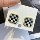 Square Checker Alloy Earring Plaid - Black & White - One Size
