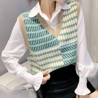 Color Block Sweater Vest / Plain Shirt