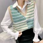 Color Block Sweater Vest / Plain Shirt
