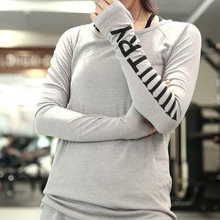 Lettering Mesh Panel Long Sleeve Sports T-shirt