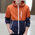 Couple Matching Two-tone Zip Hooded Windbreaker