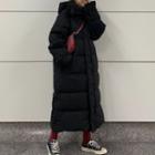 Hooded Zip Padded Long Coat Black - One Size