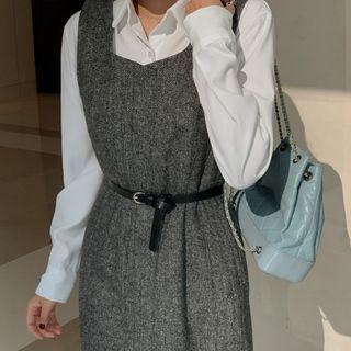Herringbone Long Overall Dress With Belt
