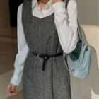 Herringbone Long Overall Dress With Belt