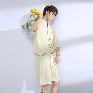 Elbow-sleeve Collarless Shirt / Sweatshorts