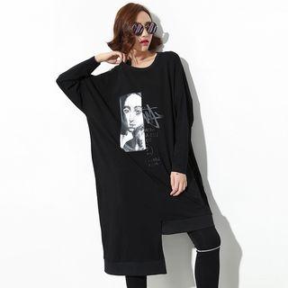 Printed Long Sleeve Asymmetric T-shirt Dress