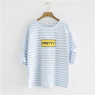 Short-sleeve Slashed Striped T-shirt