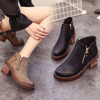 Block Heel Side-zip Ankle Boots
