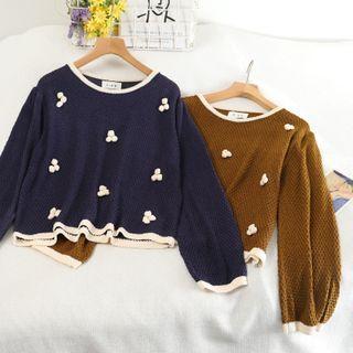Pompom Eyelet Knit Sweater