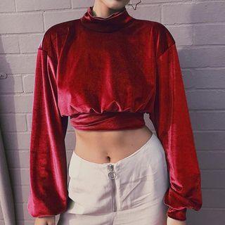 Cropped Mock-neck Velvet Sweatshirt