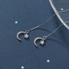 925 Sterling Silver Moon Cz Threader Earring As Shown In Figure - One Size