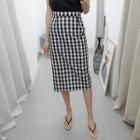 Band-waist Gingham H-line Skirt