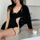 Long-sleeve Cardigan / Sleeveless Two-tone Dress