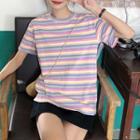 Striped Crew-neck Short-sleeve T-shirt Stripe - Multicolor - One Size