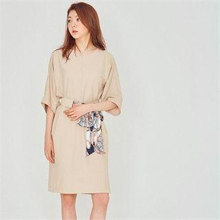 Zip-back Dress With Patterned Belt
