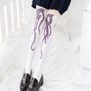 Print Over-the-knee Tights White - One Size