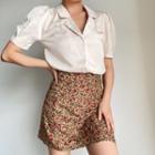 Puff-sleeve Notch Lapel Shirt
