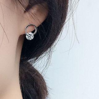 925 Sterling Silver Cz Hoop Earring 1 Pair - Silver - One Size