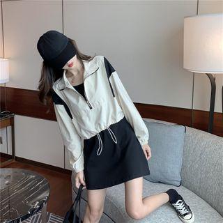 Color Block Drawstring Hem Half-zip Pullover / Slipdress