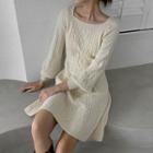 Square-neck Cable-knit Flare Dress