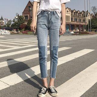 Color-block Loose-fit Cropped Harem Jeans