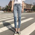 Color-block Loose-fit Cropped Harem Jeans