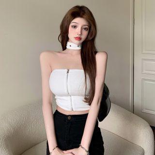 Plain Zip Cropped Tube Top