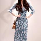 Leaf Print 3/4-sleeve Midi Sheath Dress