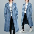 Double Breasted Denim Trench Coat Blue - One Size