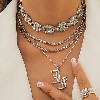 Set Of 3: Rhinestone Choker + Necklace + Pendant Necklace