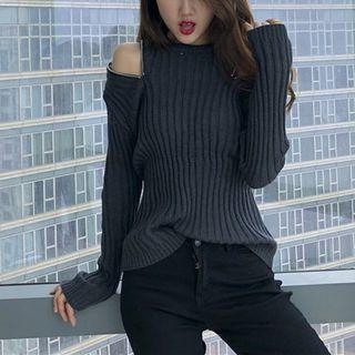 Zip-detail Cold-shoulder Knit Top