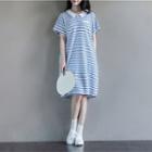 Short-sleeve Striped Collared T-shirt Dress