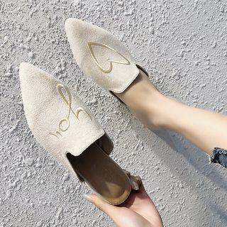 Pointed Heart Embroidered Mules