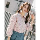 Frilled-collar Floral Blouse