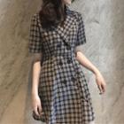 Plaid Double-breasted Short-sleeve Mini A-line Blazer Dress
