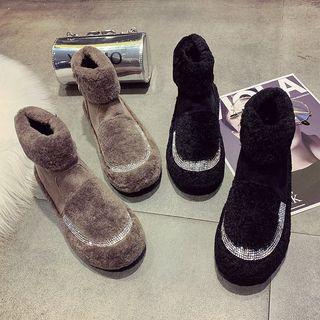 Rhinestone Accent Fleece Platform Ankle Boots