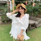 3/4-sleeve Ruffle Trim Mini Dress